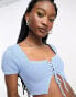 Cotton On key hole knit off shoulder crop top in blue