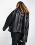 ASOS DESIGN faux leather zip front bomber jacket in black