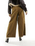 Фото #3 товара Urban Revivo wide leg belt detail cargo trousers in khaki brown