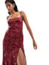 Фото #1 товара ASOS DESIGN jacquard double strap maxi dress with hook and eye split in burgundy