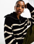 Monki high zip neck knitted sweater in black and white stripe