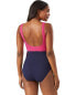 Фото #2 товара Tommy Bahama 293629 Color-Blocked Wrap-Front One Piece Swimsuit, Size 16