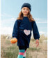 Little Girls Quilted Heart Fleece Dress With Belt Navy - Toddler|Child