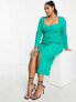 Фото #4 товара ASOS DESIGN Curve sweetheart neck midi dress with ruched wrap skirt in emerald green