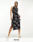 JDY Petite exclusive keyhole side midi dress in black & white floral