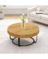 Фото #1 товара Modern Round Coffee Table with Carved Pine Top and Metal Legs