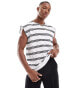 Brave Soul raw edge stripe vest in white & black