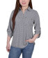 ფოტო #1 პროდუქტის Petite 3/4 Ruched Sleeve Studded Y-neck Top