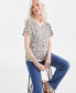 Фото #2 товара Women's Printed Smocked-Shoulder V-Neck Top, Created for Macy's