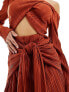 Фото #3 товара ASOS DESIGN plisse bardot twist front midi dress in rust