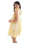 Miss Selfridge linen tie shoulder mini tiered sundress in yellow Бежевый, L - EU 44-46 - фото #3