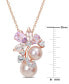 Фото #4 товара Macy's pink Cultured Freshwater Pearl (7 & 8-1/2mm) & Multi-Gemstone (2-1/3 ct. t.w.) Flower Cluster 18" Pendant Necklace in 18K Rose Gold-Plated Sterling Silver