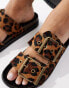 Pull&Bear flatform leather sandals in leopard print