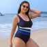 Фото #2 товара Women's Scoop Neck U Back Color Block Athletic One Piece Swimsuit -