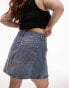 Topshop curve denim high waist skirt in mid blue