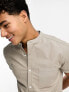ASOS DESIGN slim fit oxford shirt with grandad collar in khaki