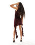 ASOS DESIGN Petite mini ruffle waterfall dress in plum Бордовый, 34 - фото #4