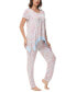 ფოტო #10 პროდუქტის Women's Printed Short Sleeve Tunic with Pant Pajama Set