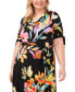 ფოტო #4 პროდუქტის Plus Size Printed V-Neck Belted Short-Sleeve Midi Dress