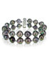 Фото #1 товара Black Tahitian Cultured Pearl (8-10 mm) Double-Row Bracelet in Sterling Silver