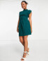 Closet London Petite belted tie waist mini dress in emerald