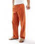 ASOS DESIGN smart linen blend wide leg joggers in orange stripe