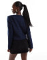 River Island crop boucle trophy jacket in navy