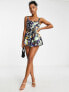 ASOS DESIGN twill corset flippy playsuit in floral print