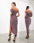 ASOS EDITION grecian bardot midi dress in burgundy stripe Burgunderrot gestreift, 44 - фото #2