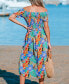 ფოტო #4 პროდუქტის Women's Tropical Bloom Off-Shoulder Smocked Maxi Beach Dress