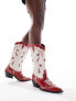 Stradivarius pattern western boot in red and ecru