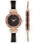 Фото #1 товара Часы и аксессуары Anne Klein Набор наручных часов Quartz Rose Gold Alloy and Black Enamel, 28 мм