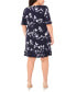Фото #2 товара Plus Size Printed 3/4-Sleeve Flounce Trim Dress