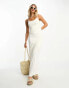 Miss Selfridge mixed textured maxi slip dress in ivory Бежевый, 44 - фото #1