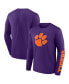 Фото #1 товара Men's Purple Clemson Tigers Double Time 2-Hit Long Sleeve T-shirt