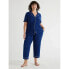 Фото #1 товара 2Pcs Joyspun Women Knit Short Sleeve Notch Collar Top & Capri Pajama Set Small