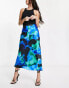 ASOS DESIGN satin bias midi skirt in blue abstract print