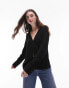 Topshop long sleeve textured top in black