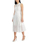 Фото #1 товара Women's Linen-Blend Eyelet-Embroidered Belted Pleated Dress