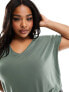 Фото #1 товара Vero Moda Curve v-neck t-shirt in khaki