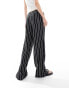 ASOS DESIGN Tall wide leg pull on trouser with linen in black stripe