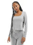 COLLUSION long sleeve top with square neck in grey marl