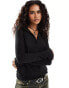 Фото #1 товара Weekday sheer long sleeve polo top in black