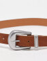 ASOS DESIGN slim faux leather belt in tan with western details