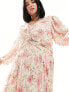 Forever New Curve ruched pleated midaxi dress in pink floral