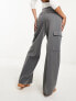 Фото #7 товара Miss Selfridge tailored wide leg cargo trouser in grey