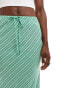 Stradivarius linen look maxi skirt in green stripe