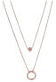 Double necklace with pendant rings made of pink gold-plated steel