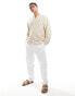 Фото #1 товара Abercrombie & Fitch chic moose logo banded collar linen shirt in beige