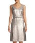 Фото #2 товара Lafayette 148 Lois Metallic Jacquard Pleated Dress size 4 Gold 152571